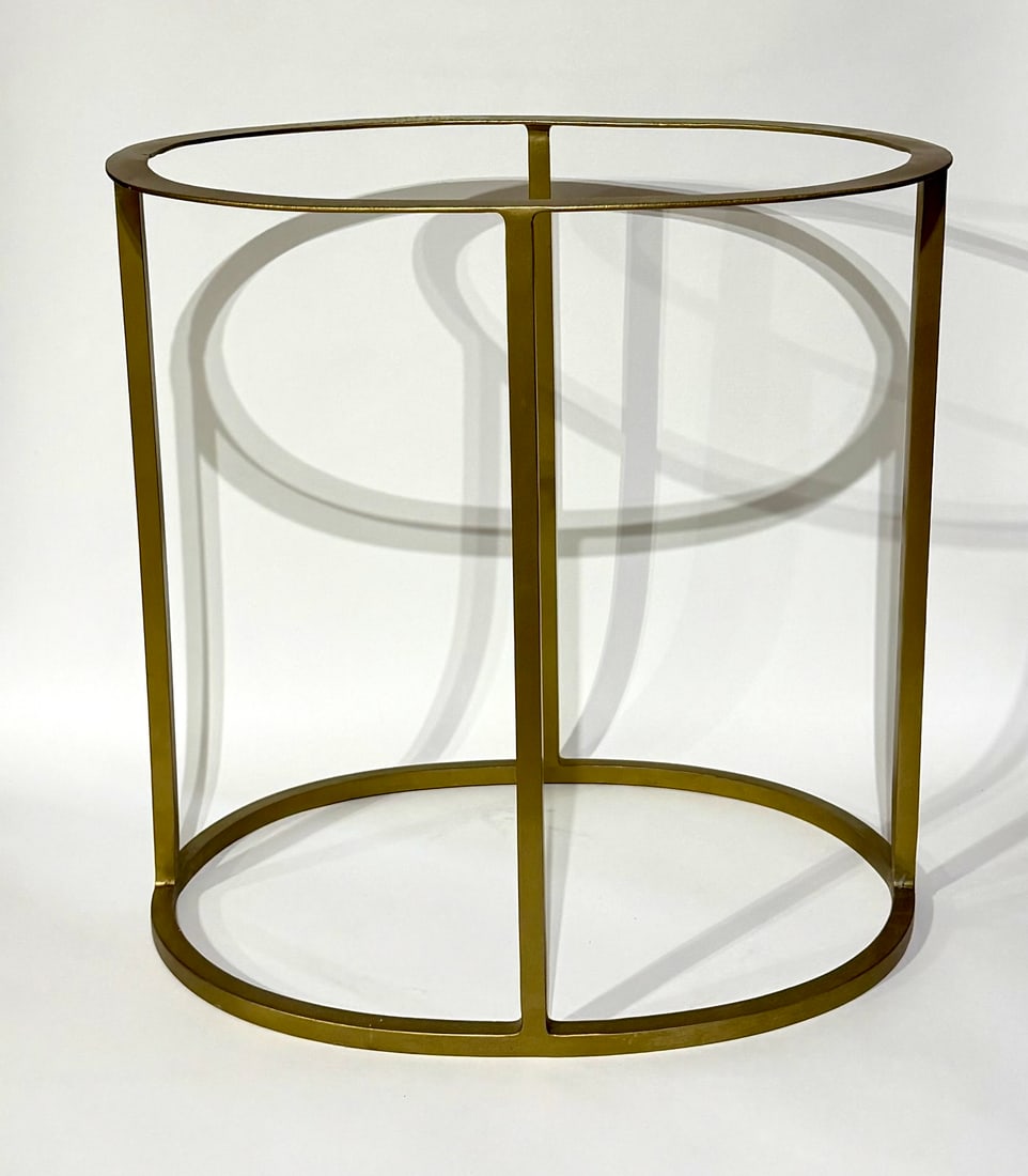 Iron Side Table Base for Rock or Wood Slab: Iron side table base for rock or wood slab with brass finish. 16” x 16” x 11.5”. 7 pounds, 5 ounces.