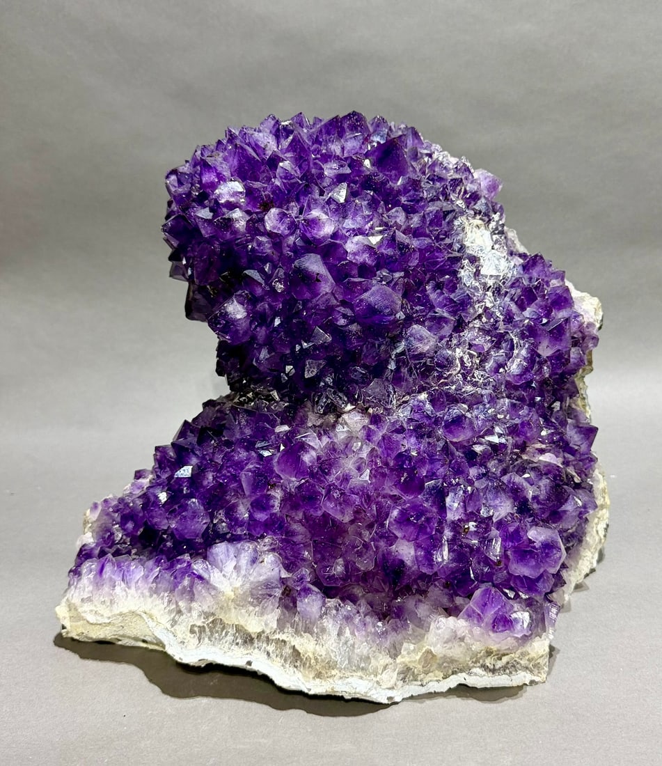 Large Amethyst Crystal Formation: Large, dark amethyst crystal cluster from Brazil. 12” x 12” x 11”. 47.7 lbs.