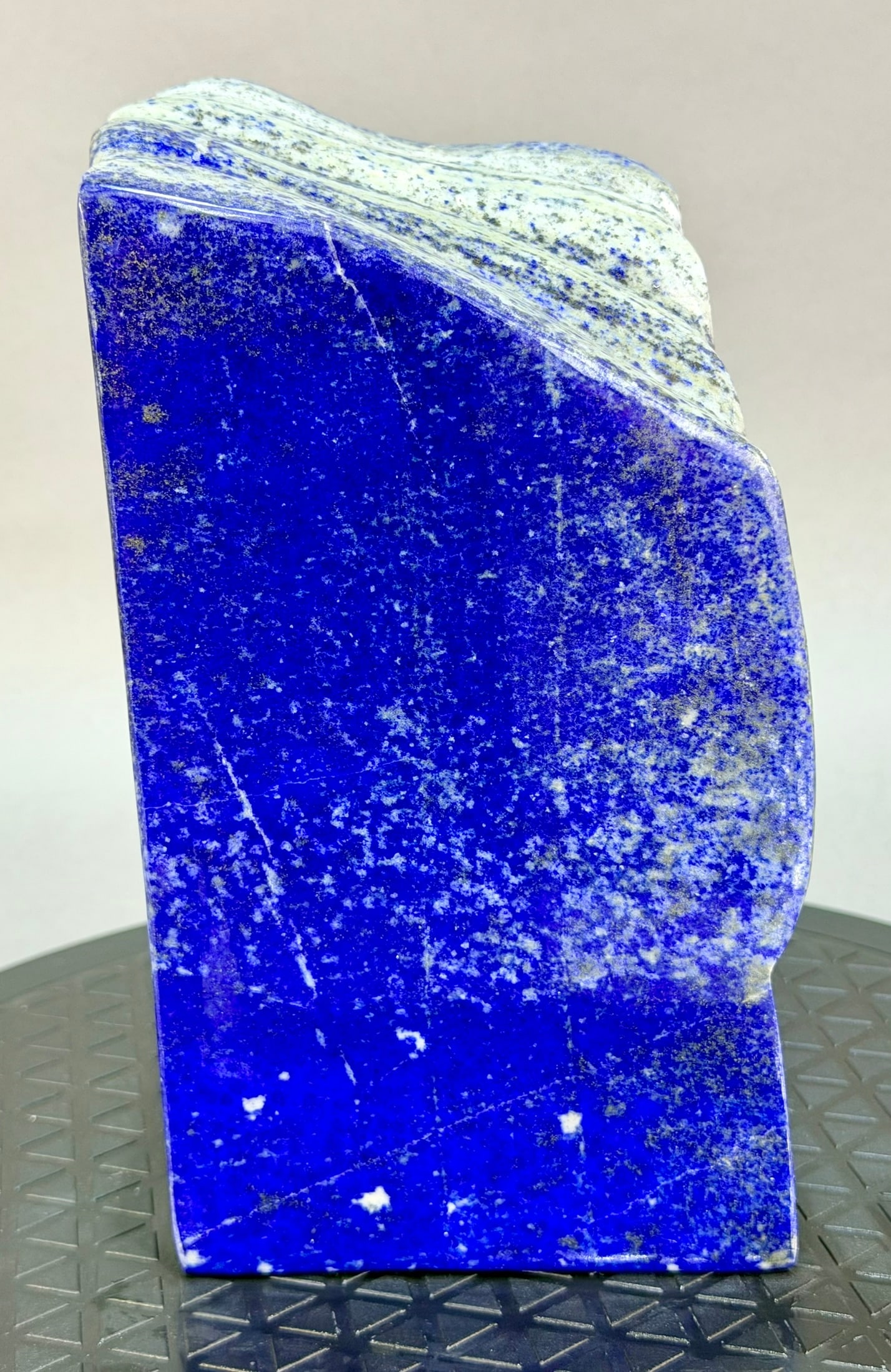 Large Polished Lapis Lazuli Freeform - Chipped: Large polished lapis lazuli freeform with small chip from Afghanistan. 8" x 4.5" x 2.5". 8 lb, 1 ounce.