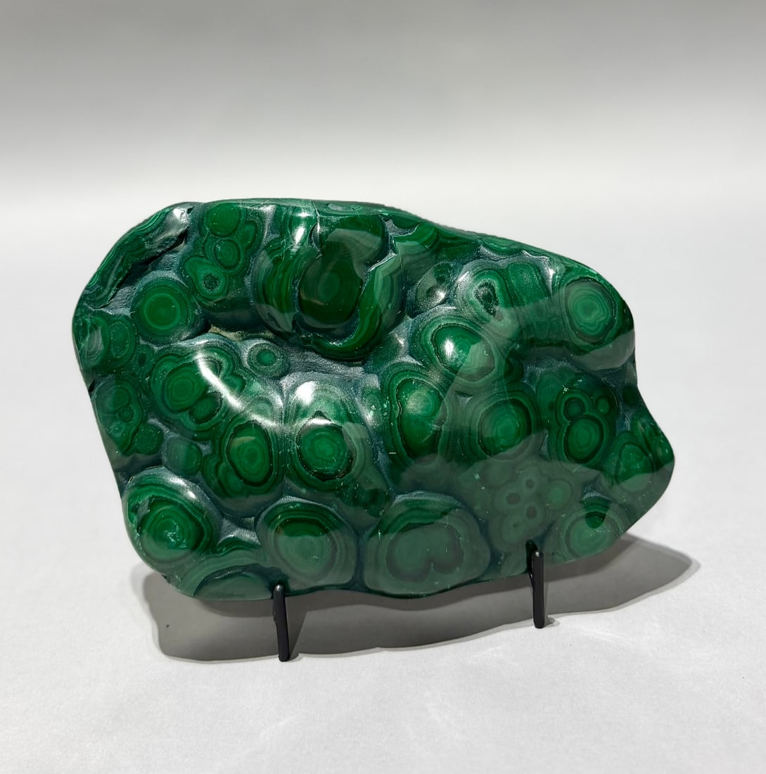 Polished Bullseye Malachite Formation: Polished bullseye malachite formation from the DR Congo. 5.5" x 7.5" x 1.5". 4 lb, 2 ounces.