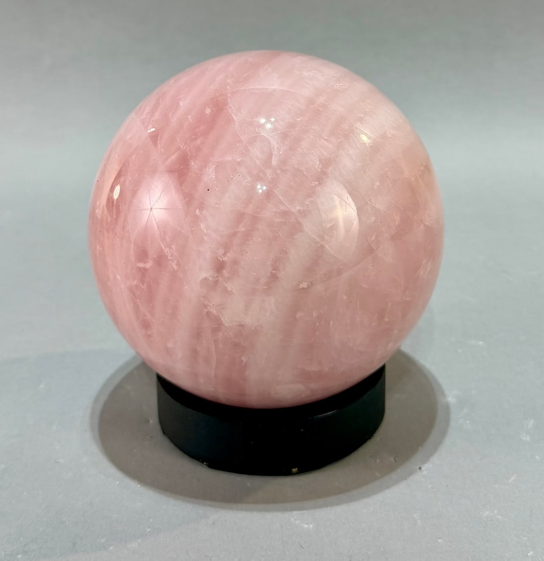 Rose Quartz Sphere: Large rose quartz sphere from Brazil. 5.25" x 5.25" x 5.25". 6 lbs, 15 oz.