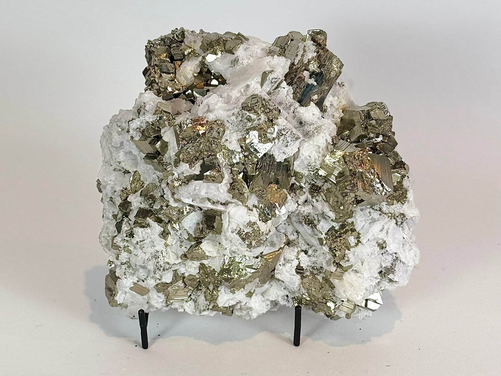 Cubic Pyrite and Quartz Specimen: Cubic pyrite and quartz formation from the Huanzala Mine in Ancash, Peru. 6" x 7" x 3". 5 lbs, 6 oz.