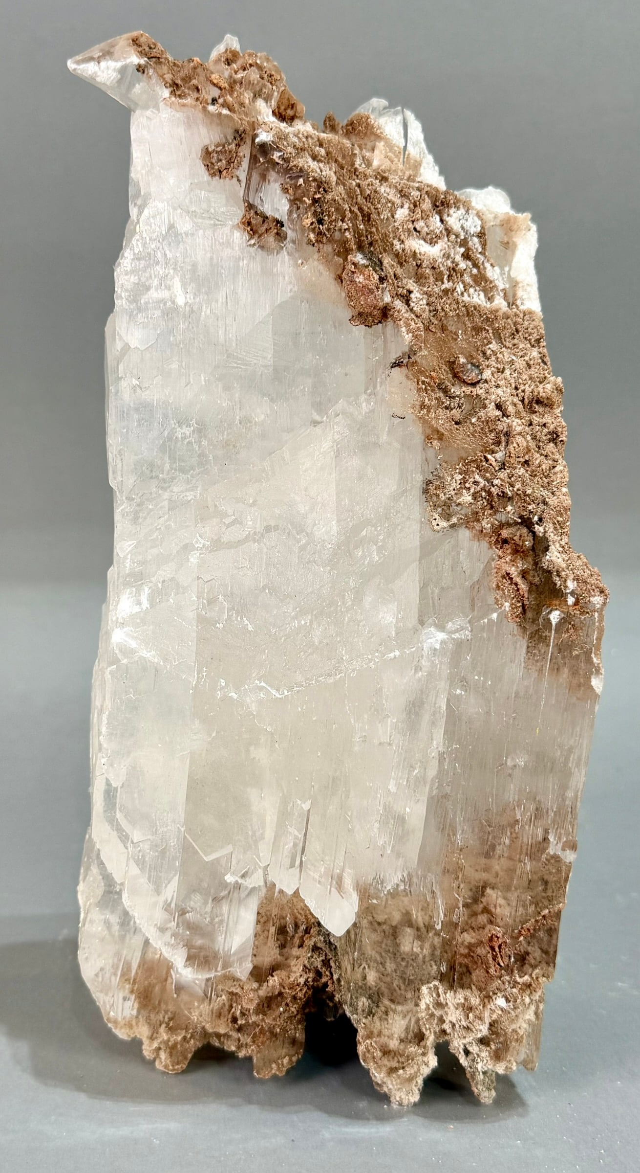 Water-Clear Bermejillo Selenite: Water-clear Bermejillo selenite from Durango, Mexico. 4.75" x 10" x 3.75". 7 lb.
