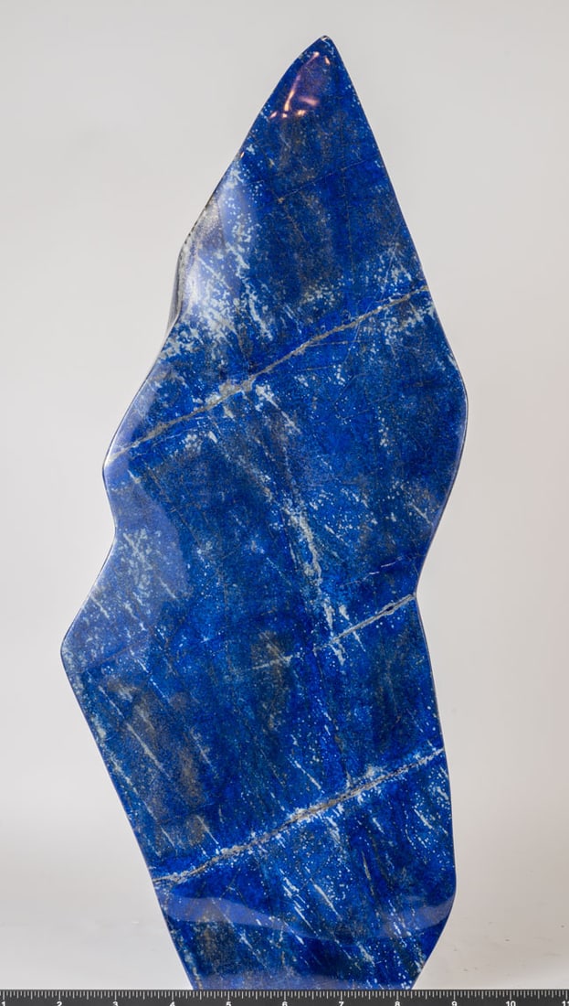Huge Polished Lapis Lazuli Slab: Fourteen pound, nineteen inch tall, A grade, finely polished lapis lazuli slice/slab. An outstanding display specimen. 19" x 8.25" x 1.5".