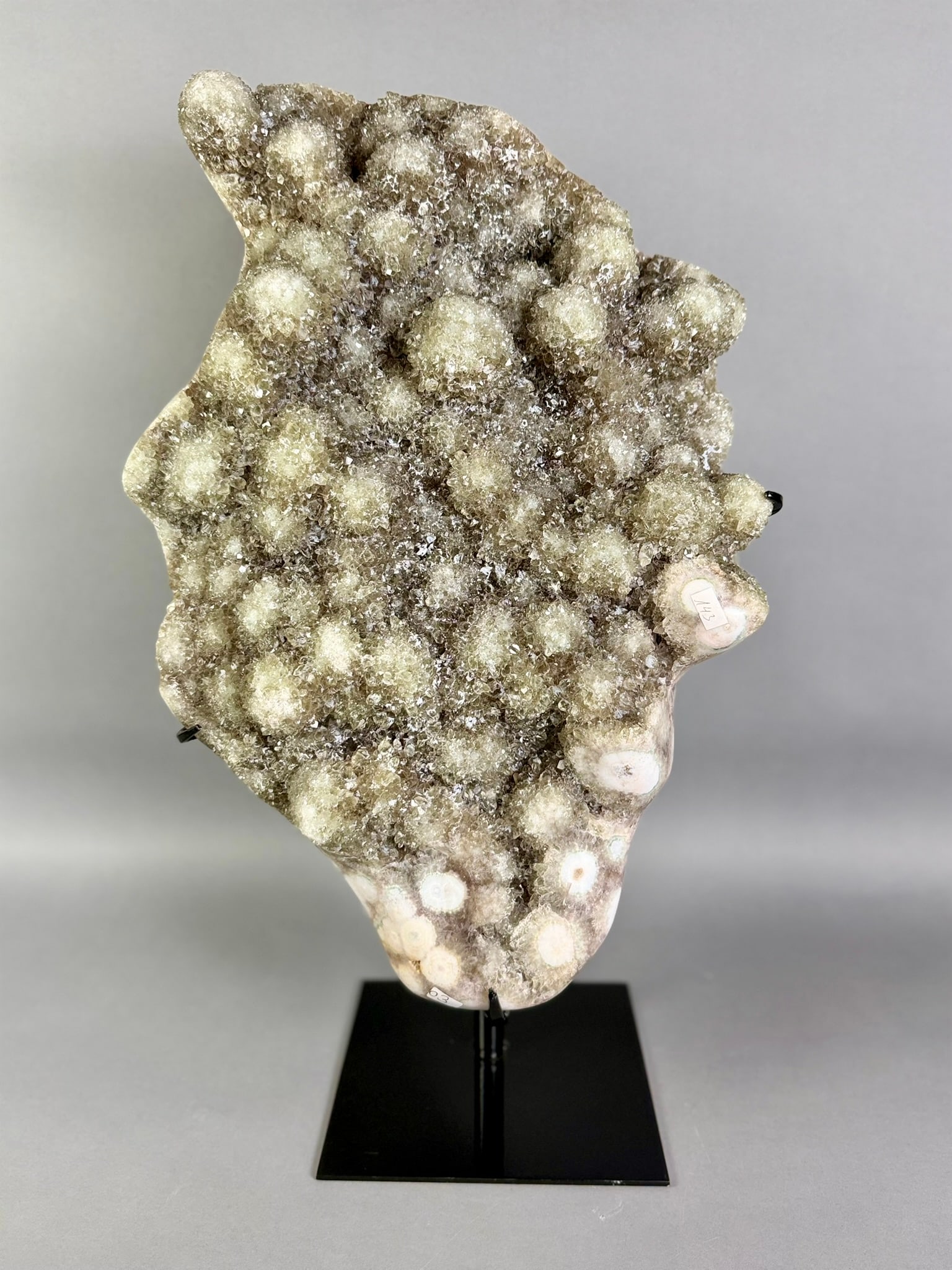 Spectacular Green Amethyst Stalactite Formation: Spectacular green amethyst stalactite formation on custom steel stand. 23.5” x 13.5” x 8”. 51 lbs, 14 oz.