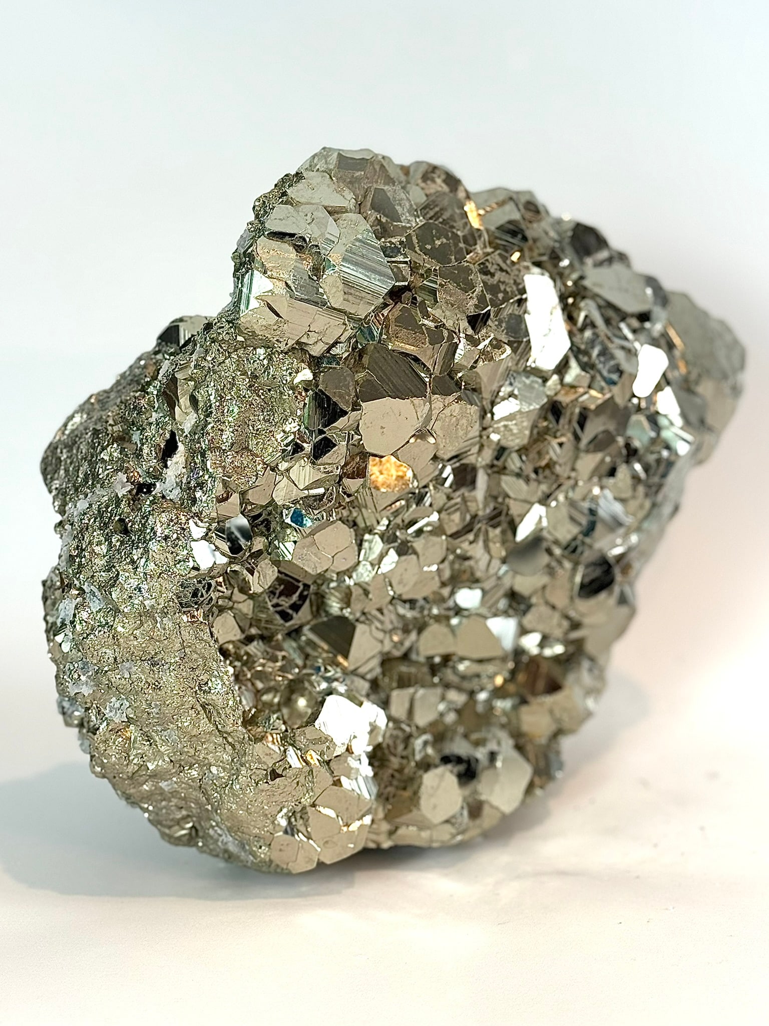 Huge Rare Octahedral Pyrite Formation: Huge, rare octahedral pyrite formation from Peru. 10” x 9.5” x 7”. 39 lbs, 15 oz.