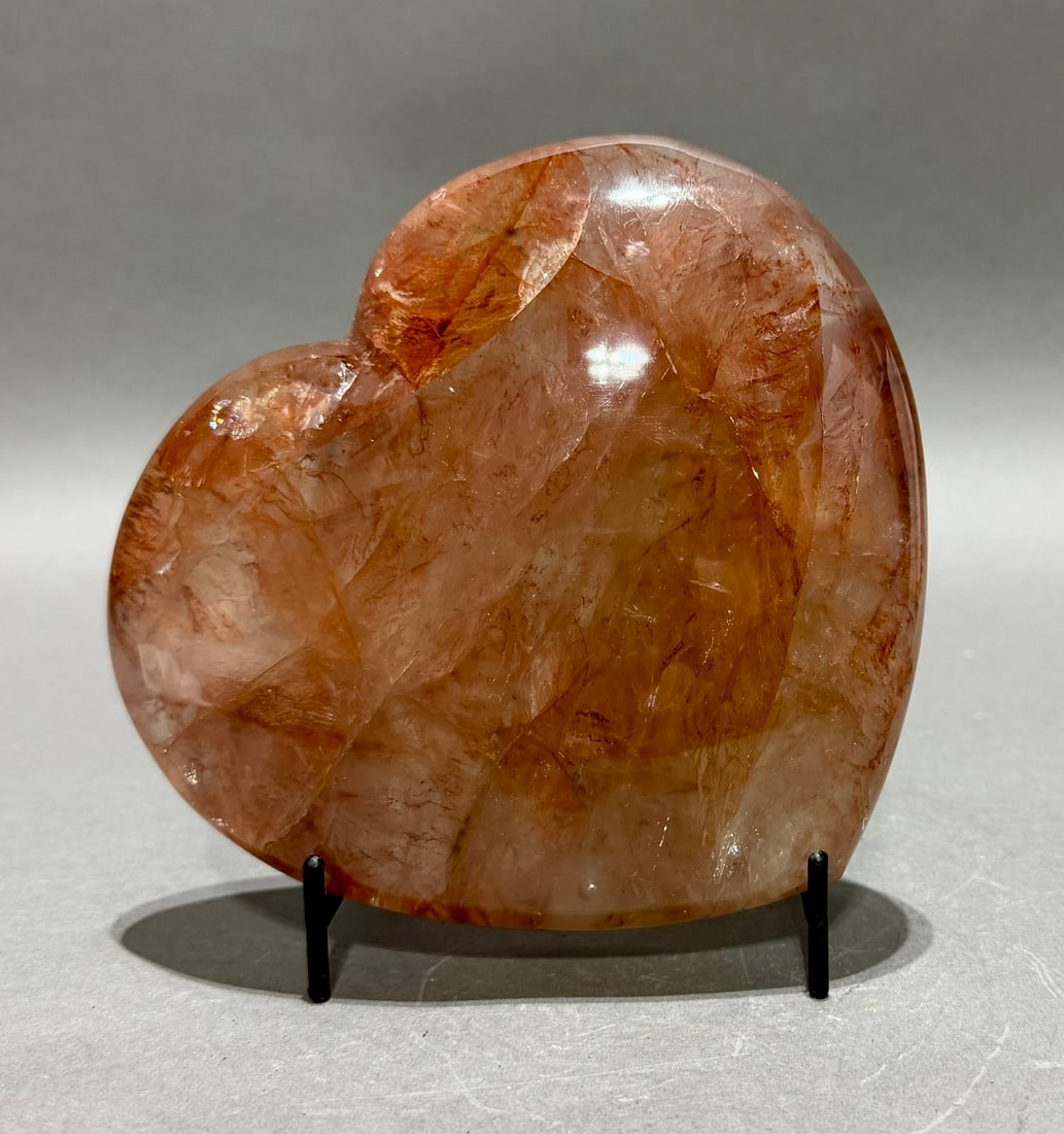 Polished Hematoid Quartz Heart: Polished hematoid quartz heart from Madagascar. 6” x 6.5” x 1.75". 3 lbs, 3 oz.