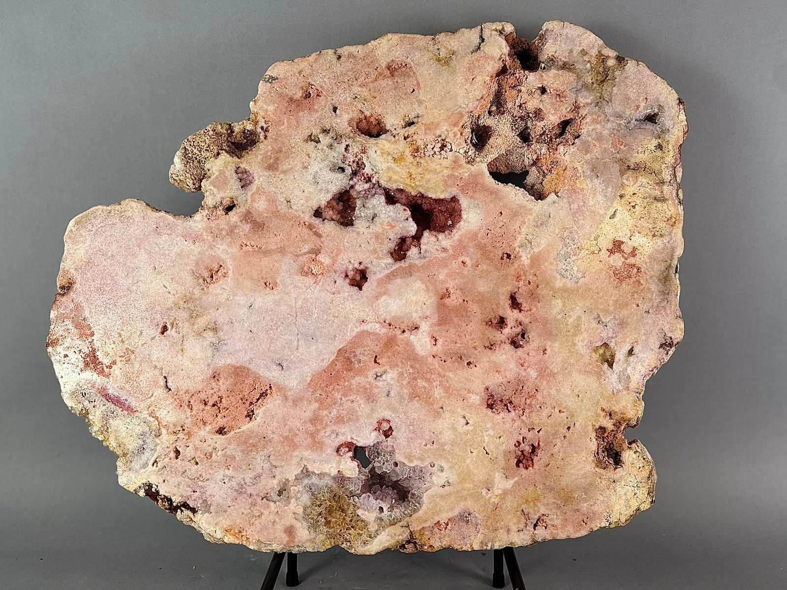 Large Polished Pink Amethyst Slab: Large polished pink amethyst slab from Brazil. 18" x 21" x 1.5". 30 lbs, 4 oz.