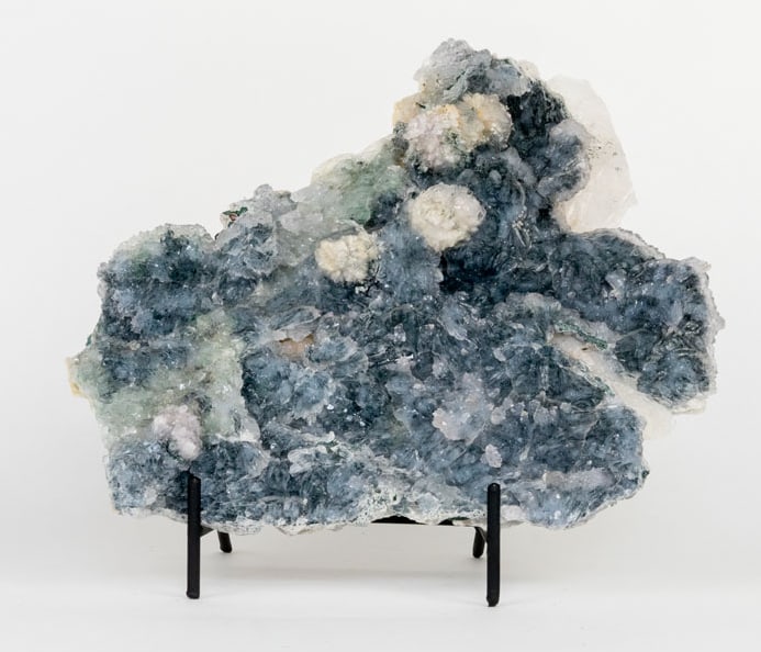 Amethyst, Quartz and Hematite Flower Formation: Exquisite amethyst, quartz and hematite flower formation from Brazil. Differing shades of green, blue and purple. 8.75" x 9.5" x 2". 2 lbs, 9 oz.
