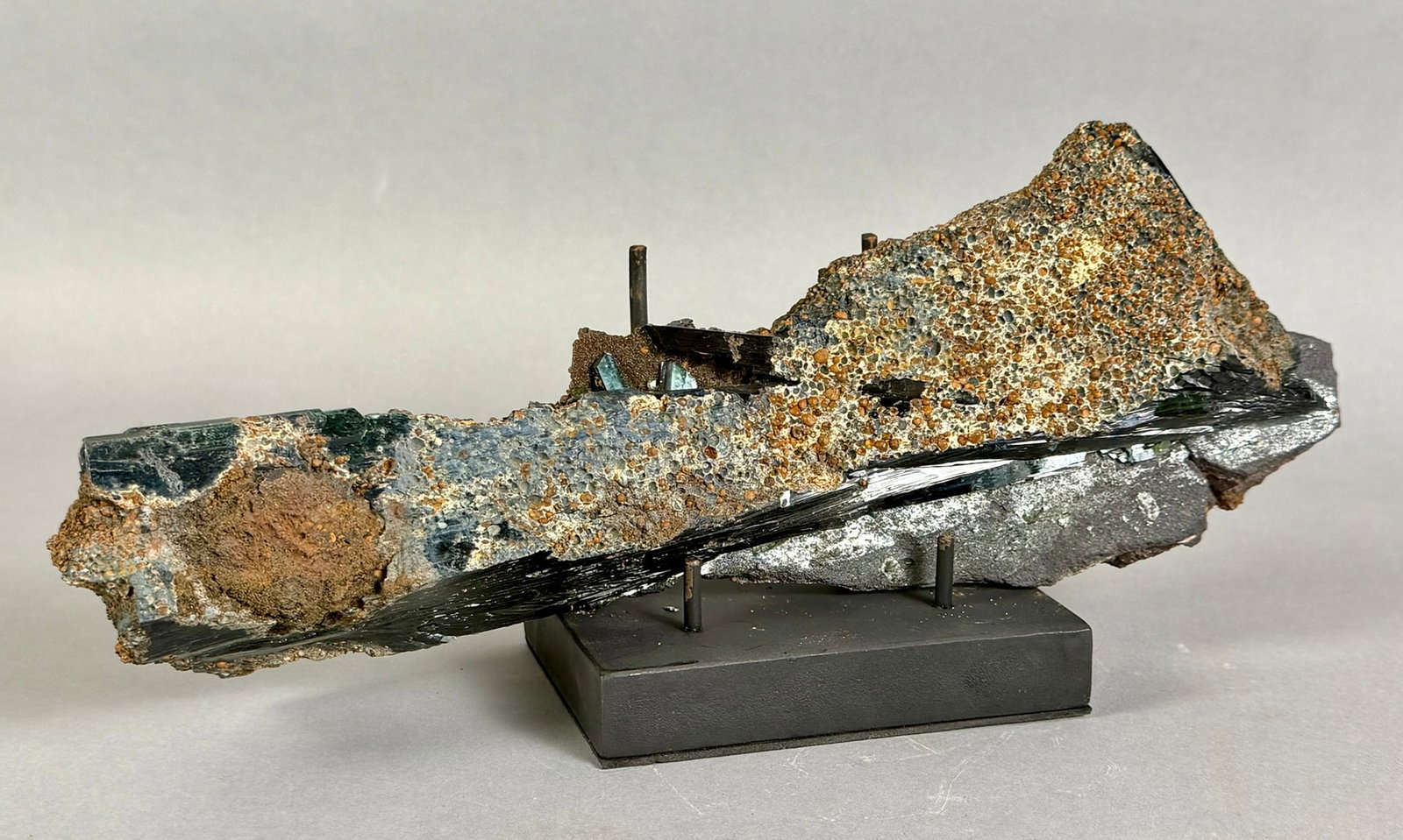 Rare Vivianite Crystal Cluster: Rare green vivianite crystal cluster in matrix. 4” x 11" x 2.5". 1 pound, 15 oz.