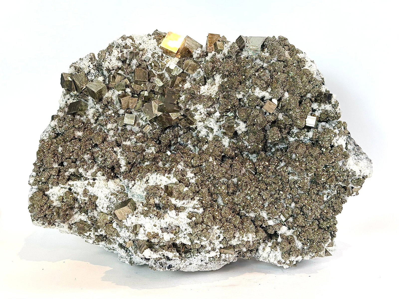 Huge Cubic Pyrite, Chalcopyrite and Sphalerite Specimen: Huge cubic pyrite, chalcopyrite and sphalerite formation from the Huanzala Mine in Ancash, Peru. 10" x 14" x 8". 36 lbs.
