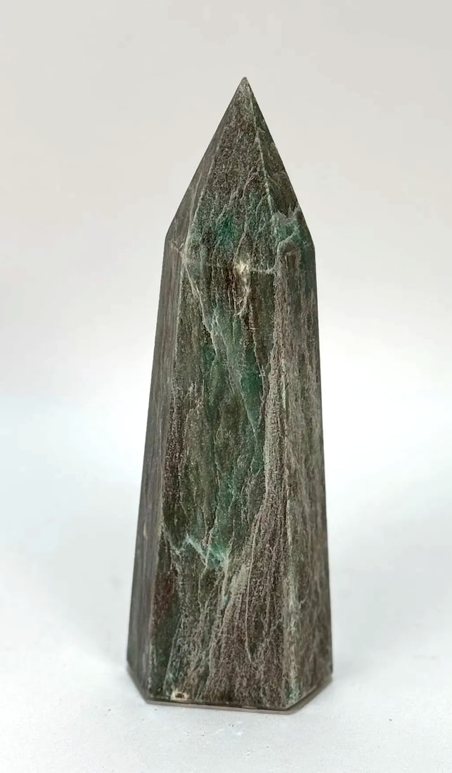 Green Aventurine Obelisk: Green aventurine obelisk from Brazil. 9” x 2.75” x 2”. 2 lbs, 8 oz.