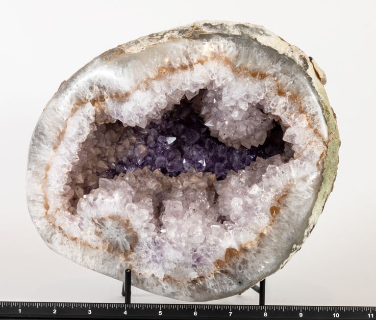 Amethyst Geode with Polished Edges: Amethyst geode with thick polished edges from Brazil. 10.5" x 8.5" x 4". 13 lbs, 1 ounce.