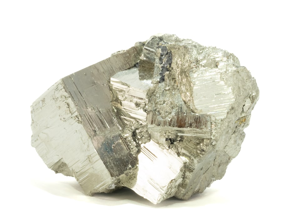 Cubic Pyrite Formation: Stunning cubic pyrite formation with enormous crystals from the Huanzala Mine in Peru. 4" x 6" x 4.25". 6 lbs, 8 oz.