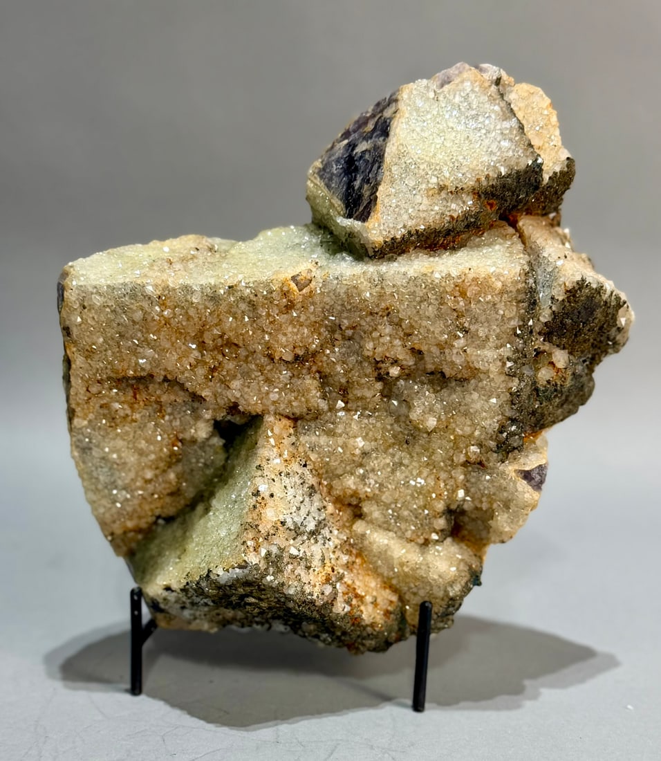 Rare Druzy Covered Purple and Green Cubic Fluorite Specimen: Rare Druzy covered, purple and green cubic fluorite specimen from the Akwana Deposit in Logo, Benue, Nigeria. 7.5" x 10" x 4". 10 lb, 12 ounces.