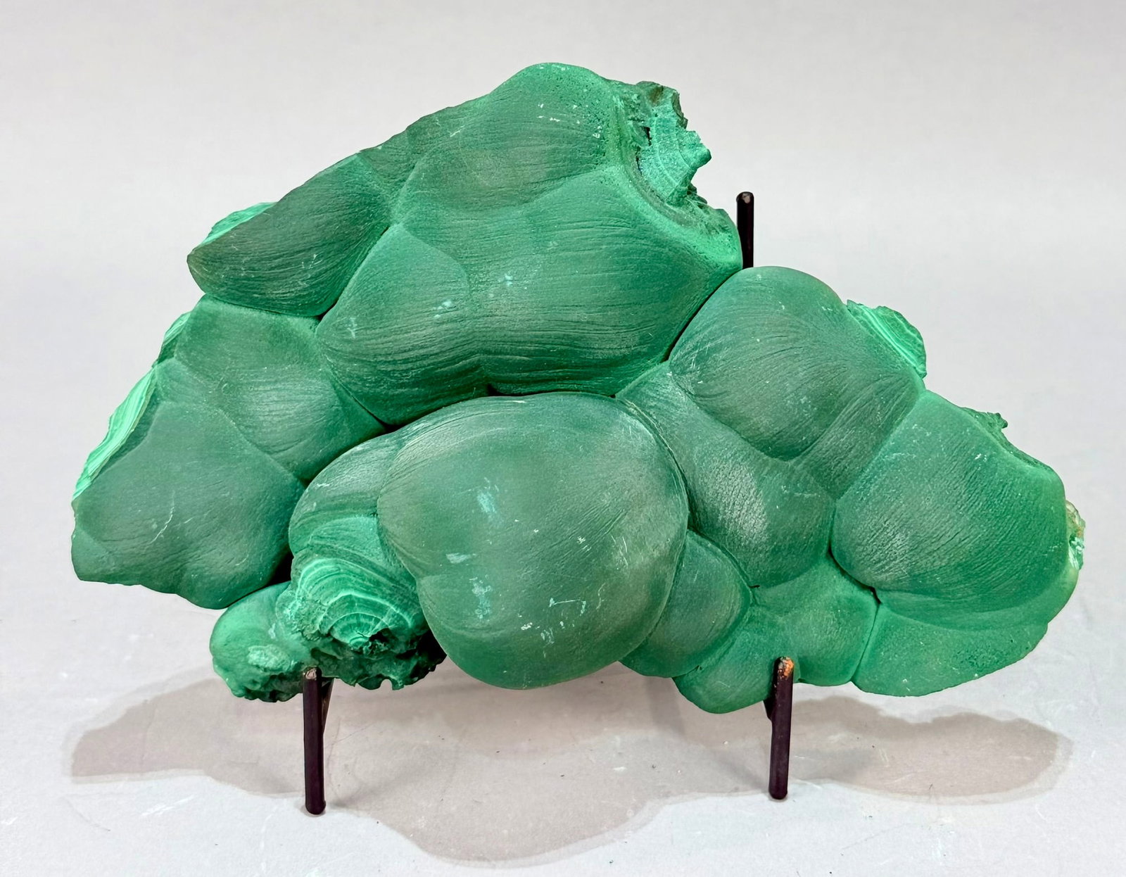 Velvety Malachite Formation: Velvety malachite formation from the DR Congo. 7" x 5" x 2.75". 2 lb, 10 ounces.