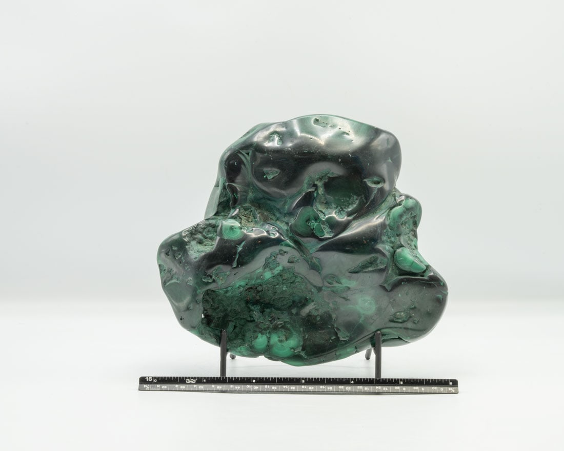 Polished Malachite Specimen: Polished malachite specimen from the DR Congo. 6" x 6.5" x 2.5". 3 lbs, 11 oz.