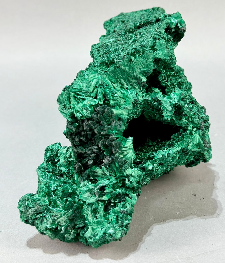 Large Fibrous Malachite Formation: Top-quality, large fibrous malachite formation from the DR Congo. 5" x 11" x 4.5". 7 lb, 9 ounces.