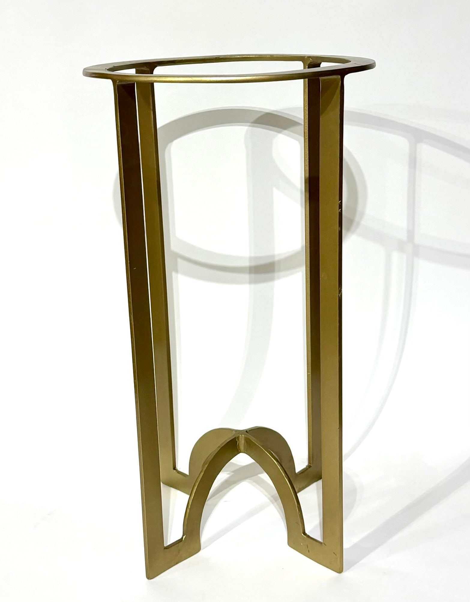 Iron Accent Table Base for Rock or Wood Slab: Iron accent table base for rock or wood slab with brass finish. 16” x 9” x 9”. 4 lb, 3 ounces.