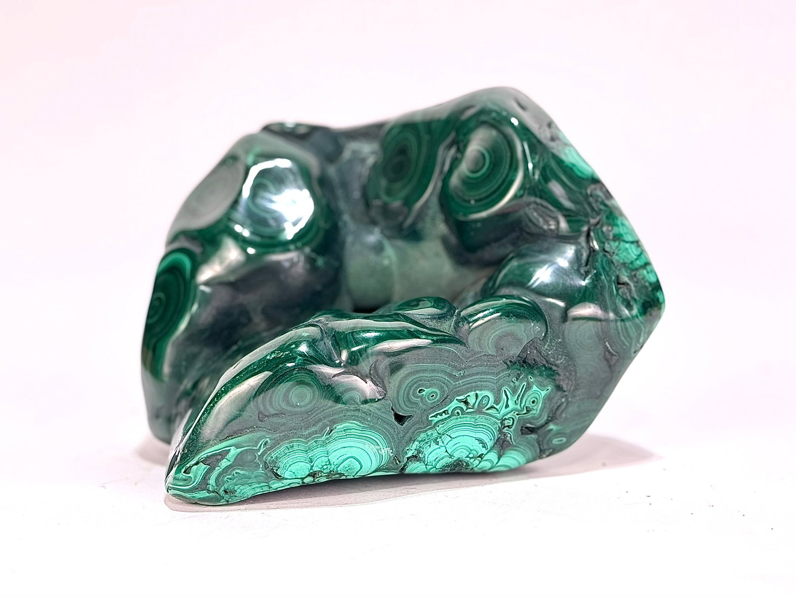 Polished Bullseye Malachite Formation: Polished bullseye malachite formation from the DR Congo. 5.5” x 6.25” x 4”. 5 lbs, 2 oz.