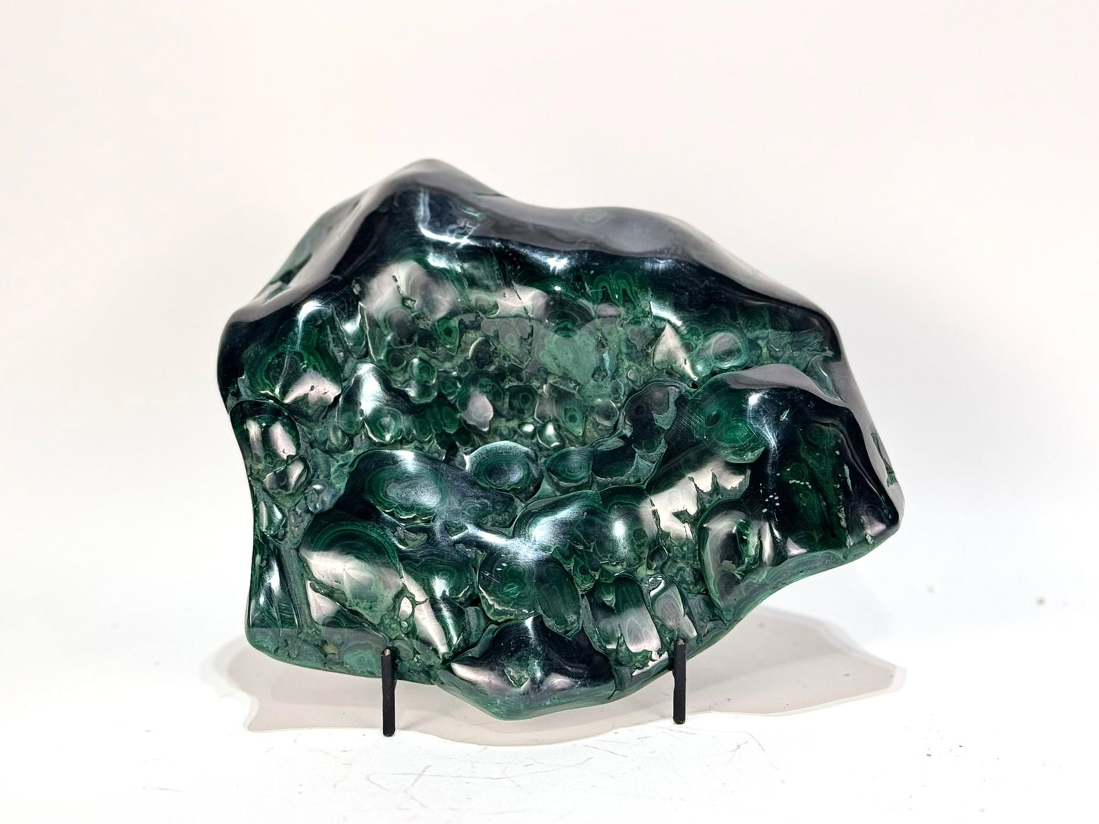Polished Bullseye Malachite Formation: Polished bullseye malachite formation from the DR Congo. 7.5” x 7.75” x 2”. 3 lbs, 2 oz.