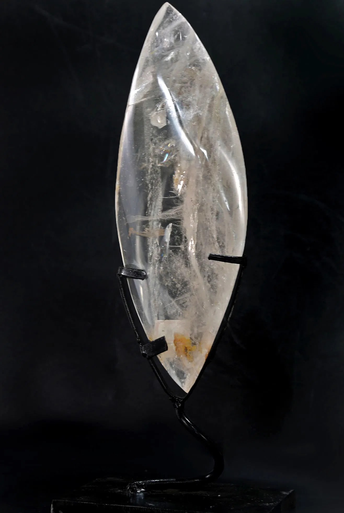Quartz Crystal on Stand: Quartz crystal piece on custom metal stand from Brazil. 13” x 5” x 4.5”. 2 pounds, 5 ounces.