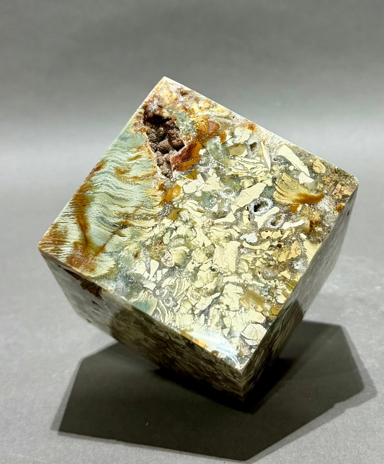 Ocean Jasper Standing Cube: Ocean jasper standing cube. 3" x 3" x 3". 2.6 pounds.