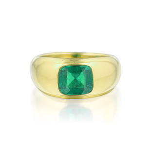 Bulgari Emerald Ring: Bulgari emerald gypsy ring, emerald weight approx. 1.5ct., engraved BVGARI. Ring size 6 1/2, weight 11g