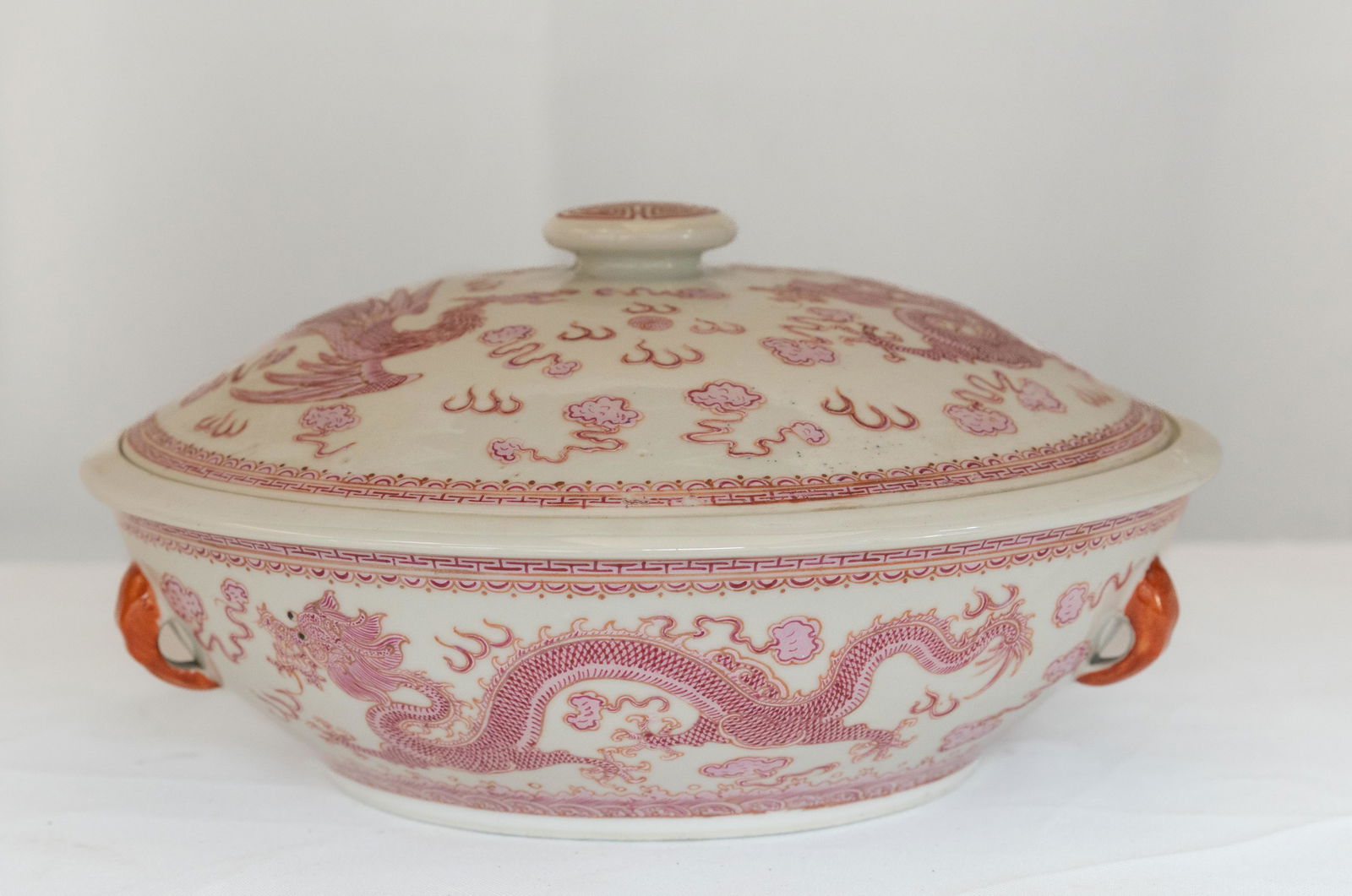 Chinese Porcelain Round Covered Dish with Dragon Decoration. (1 of 4)