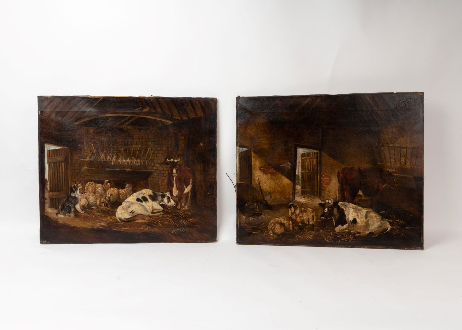Pair of Early Barn Scene Paintings. (1 of 12)