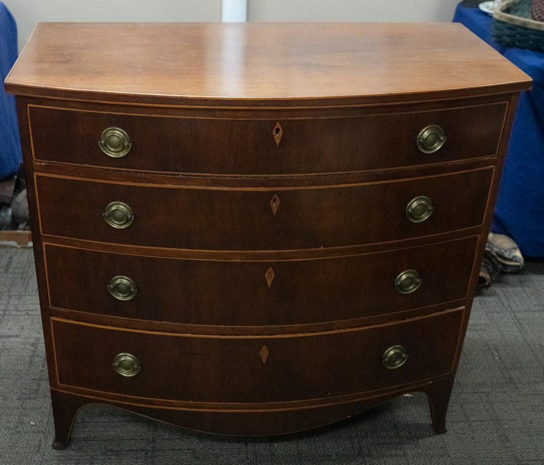 18th-C American Hepplewhite Inlaid Mahogany Bow Front Chest of Drawers. (1 of 9)