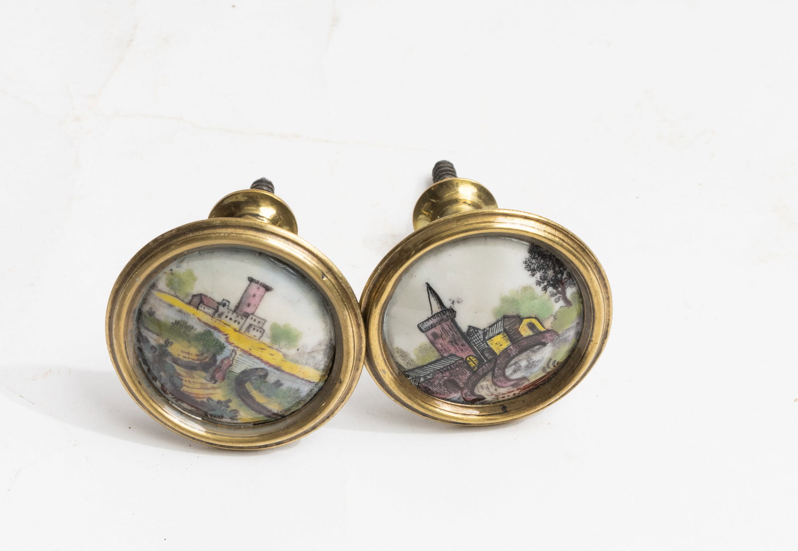 Pair of Georgian Battersea Bilston Painted Enamel Curtain Tie Backs. (1 of 3)