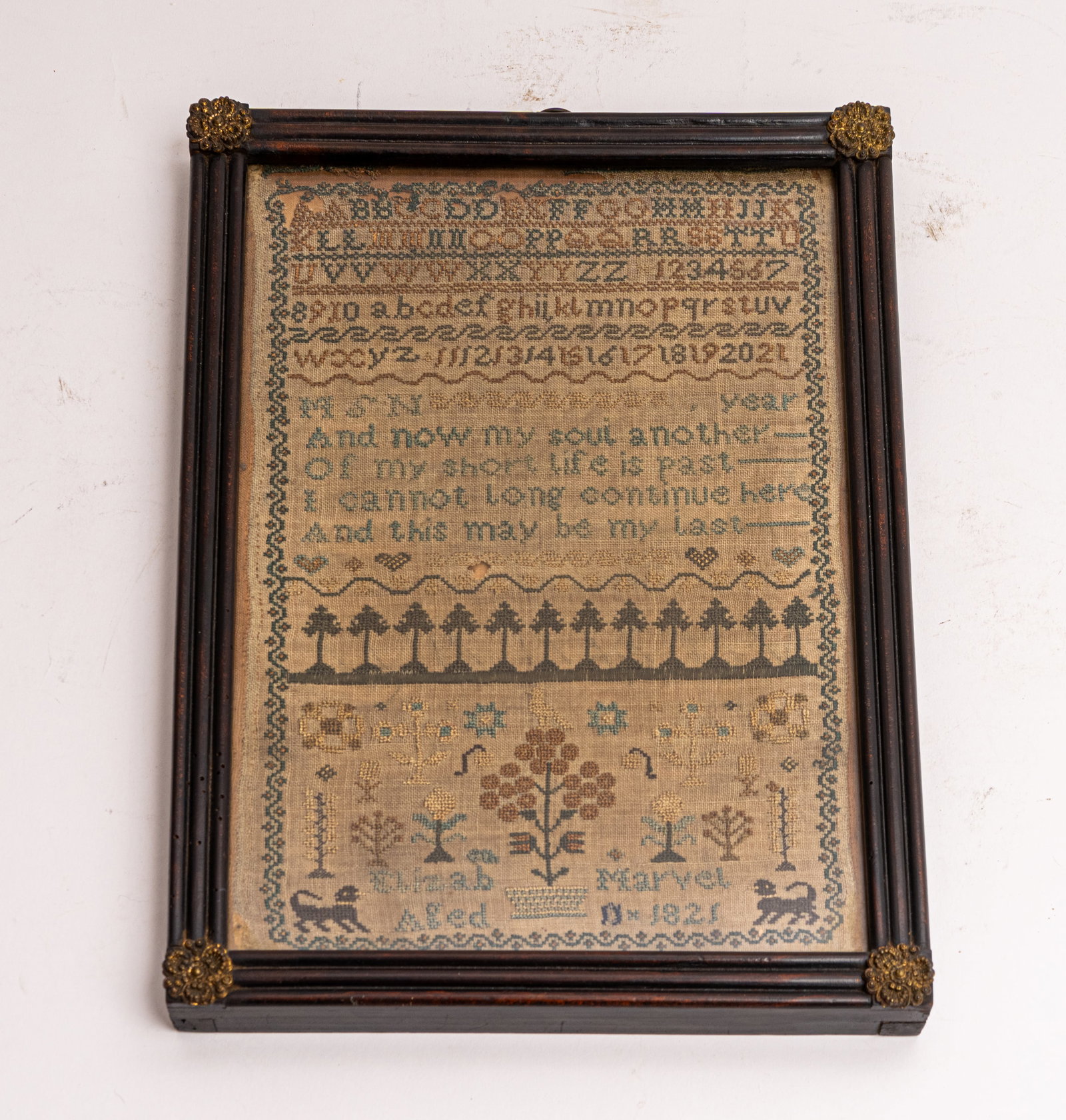 19th-C Dated 1821 Needlepoint Sampler. (1 of 5)