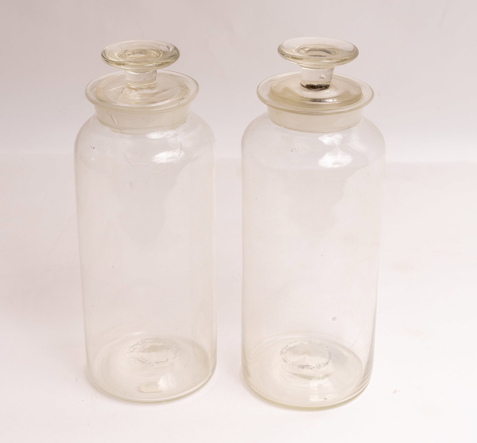 Set of Two Large Antique Clear Blown Glass Apothecary Covered Jars. (1 of 5)