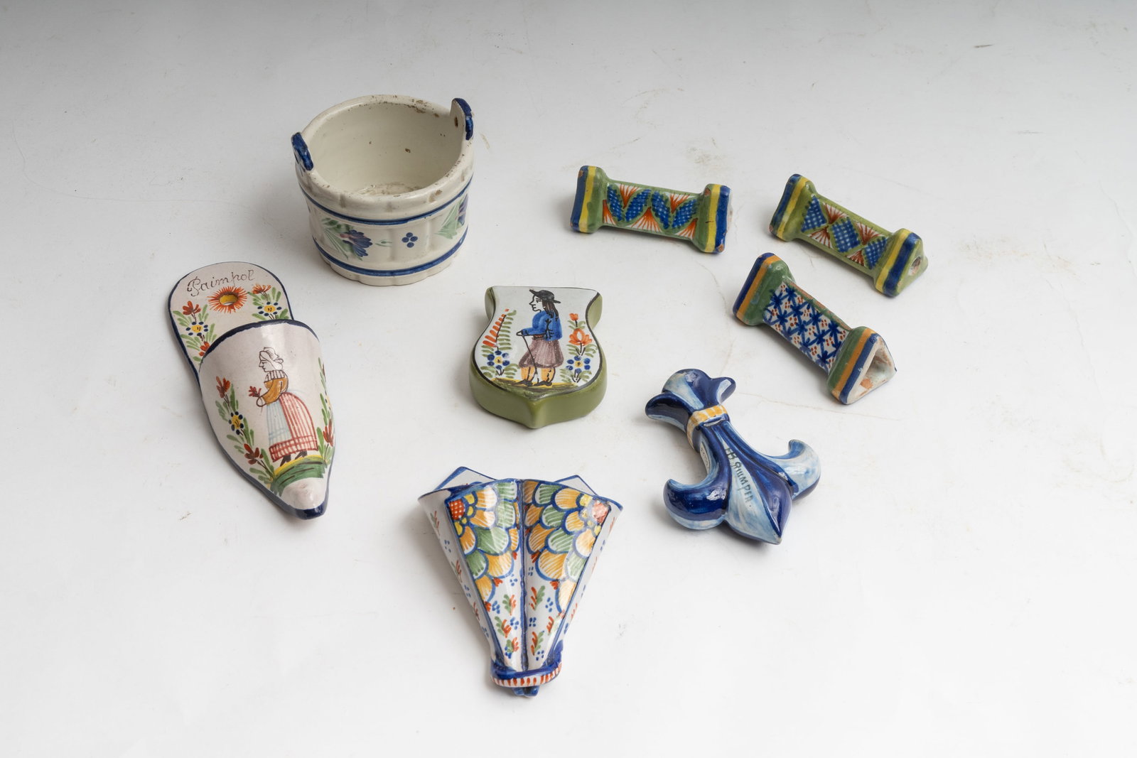 Grouping of Eight Antique Quimper Smalls. (1 of 3)