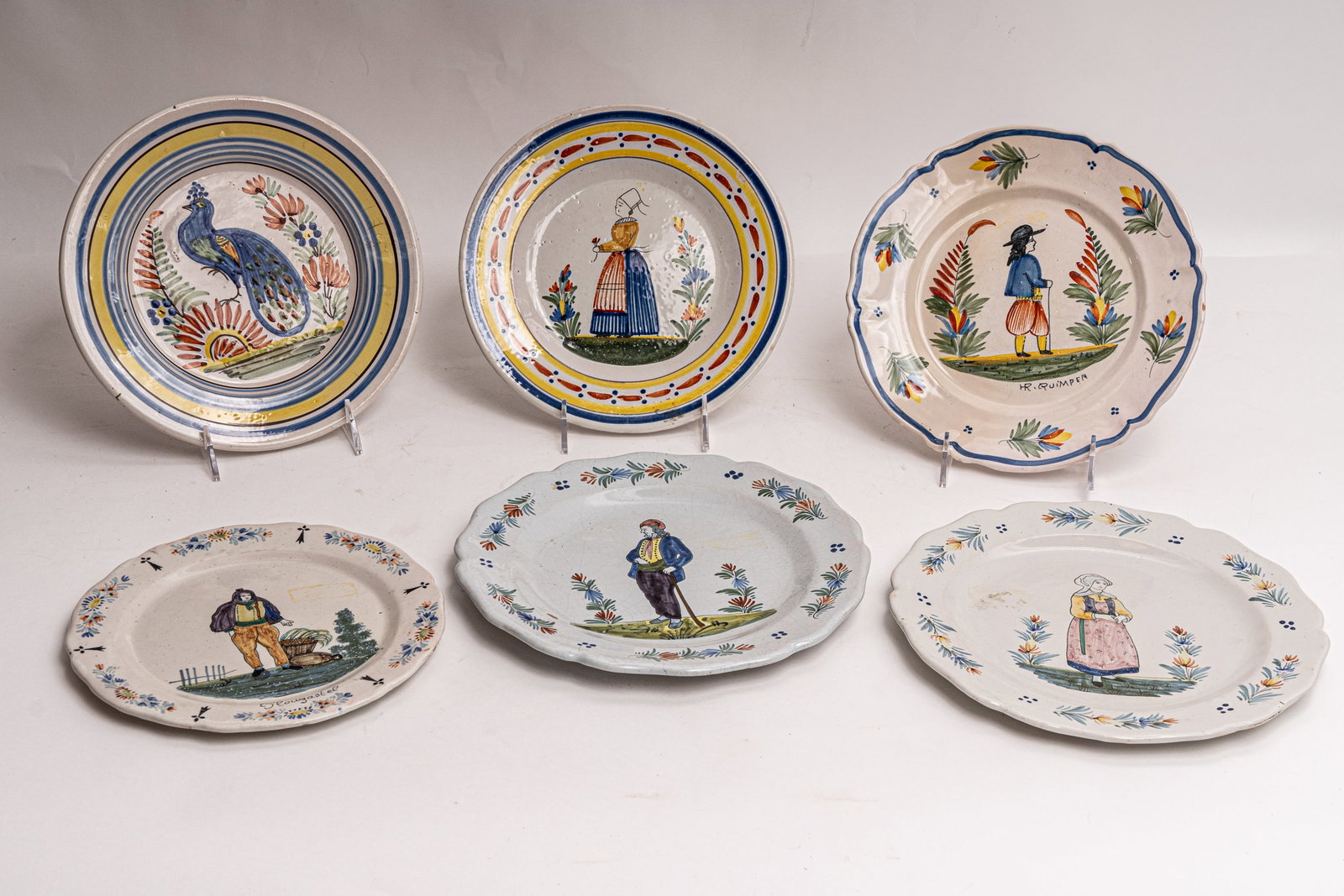 Six Antique Quimper Plates. (1 of 10)