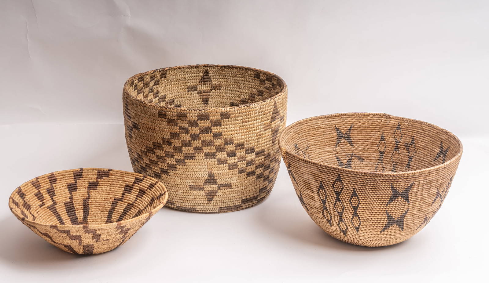 Grouping Of Three Antique Southwest Native American Baskets. Auction