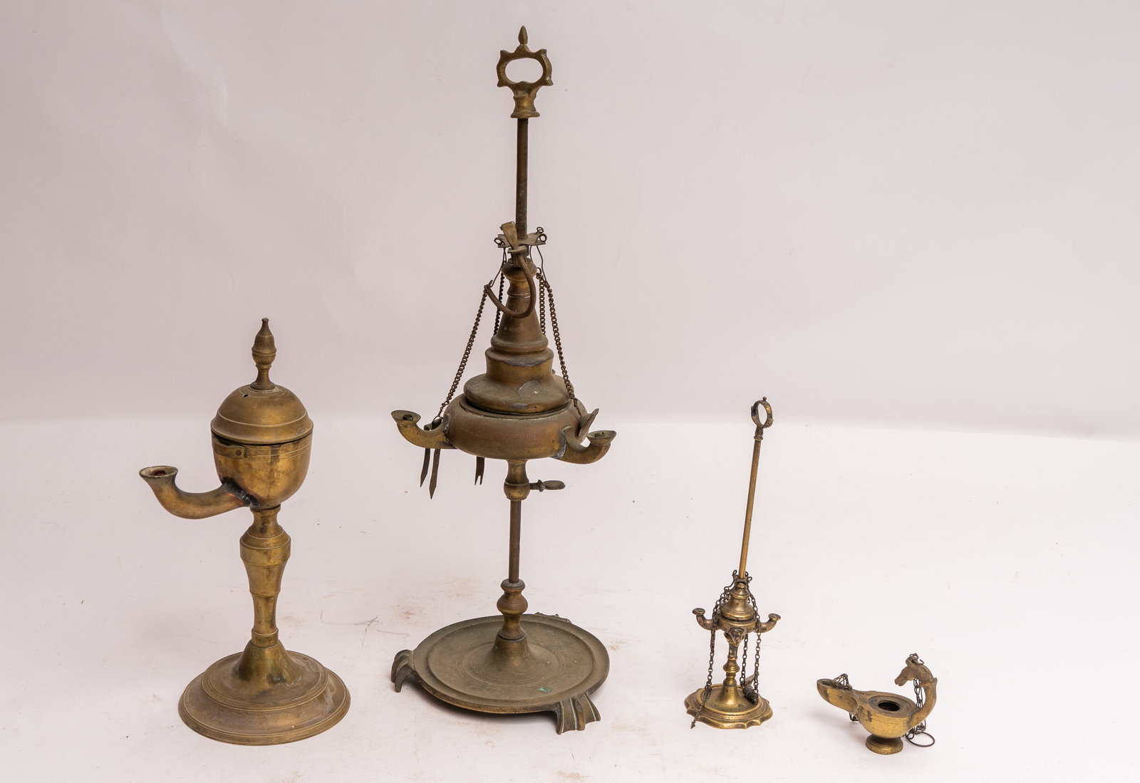Grouping of Four Antique Brass Lamps. (1 of 20)