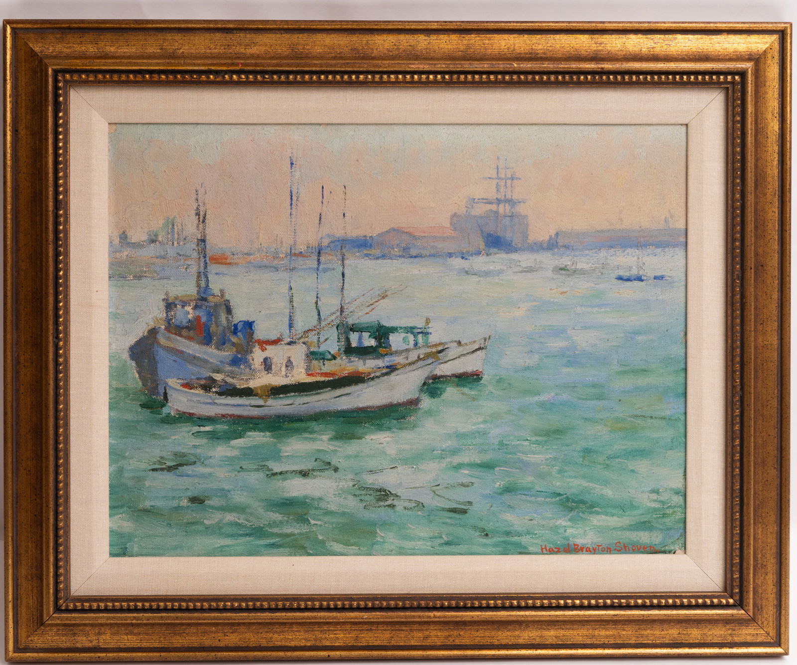 Original Seascape Harbor Painting Signed Shoven. (1 of 3)