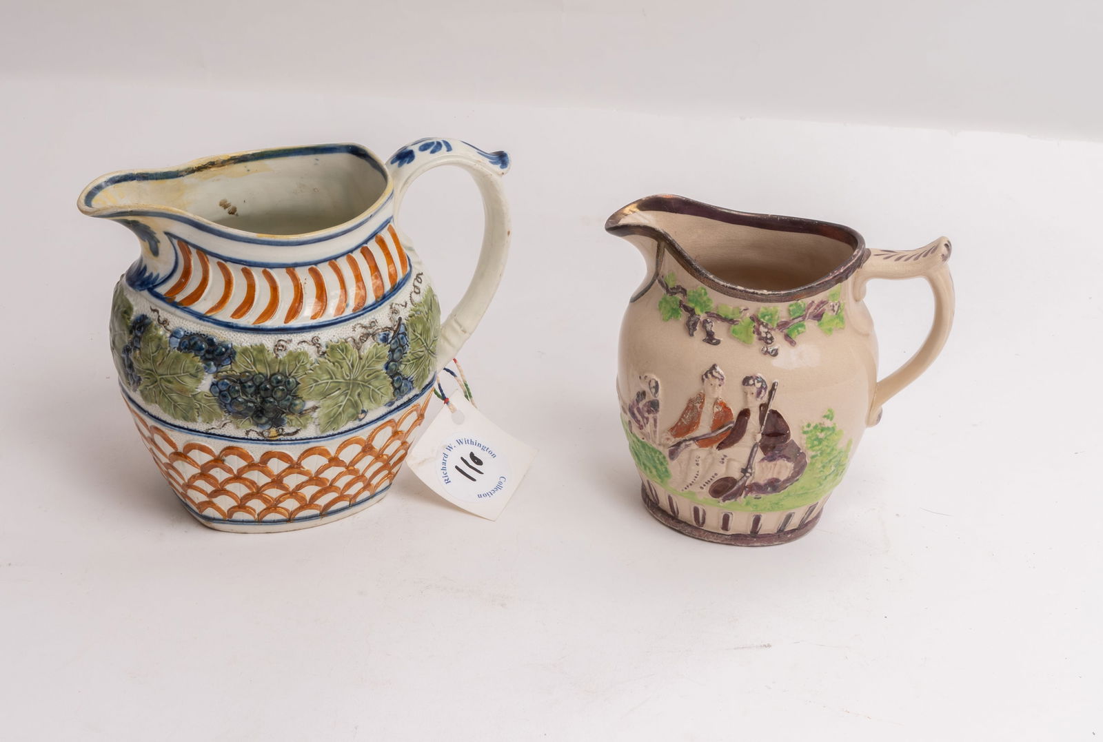 Two 19th-C Pitchers Pratt and Lustreware. (1 of 6)