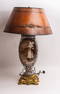 Antique Oil Lamp with Hand Painted Figure in Landscape.