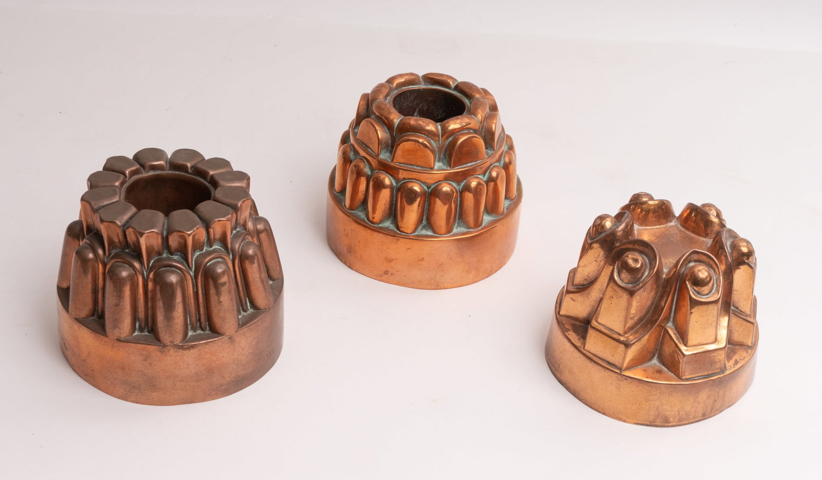 Three Antique Copper Cake Molds. (1 of 8)