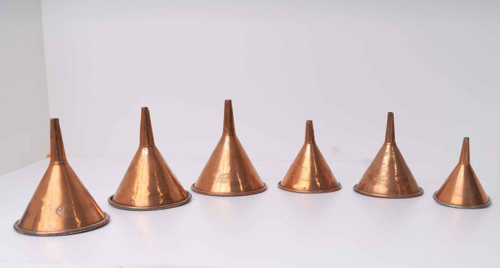 Lot of Six 19th-C Copper G.Endriss Co. Graduated Funnels. (1 of 5)