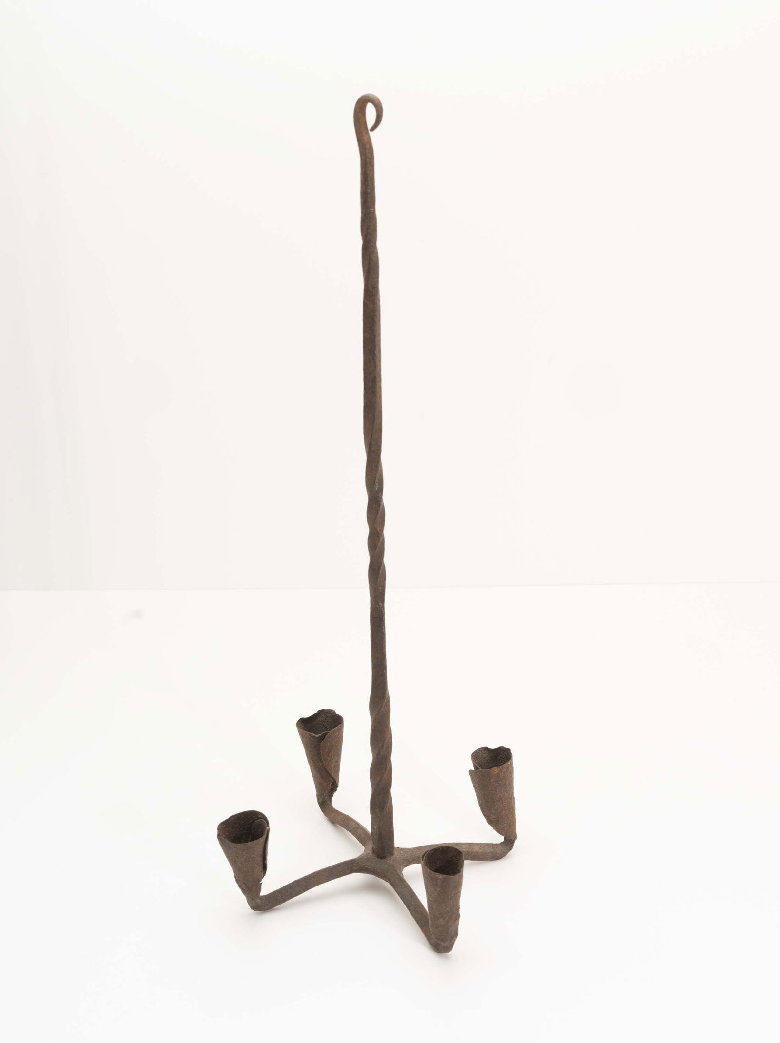 18th-C Wrought Iron Twisted Stem Candle Holder. (1 of 4)