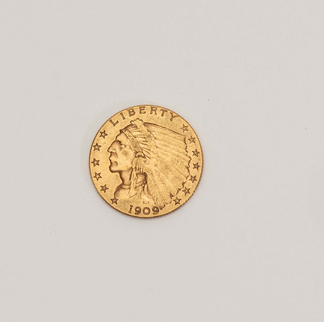 1909 BLP Gold Indian Head 2-1/2 Dollar Coin. (1 of 2)