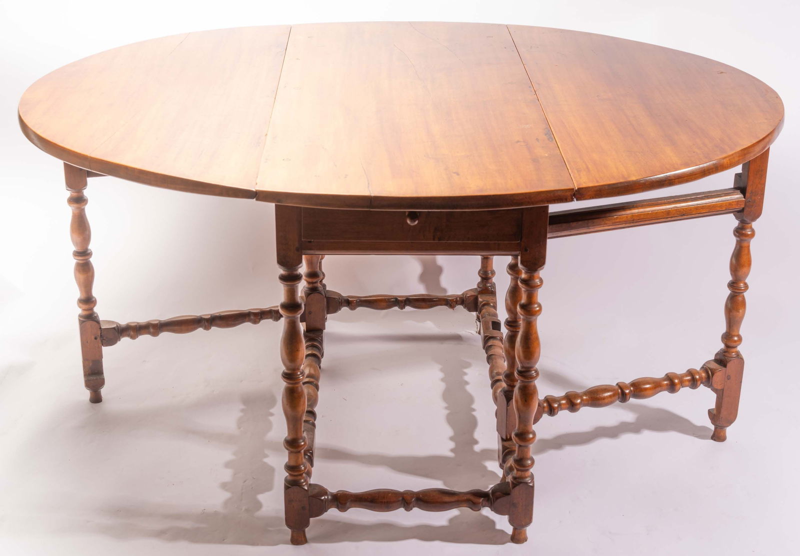 18th-C Maple New England Two Drawer Gate Leg Table. (1 of 10)