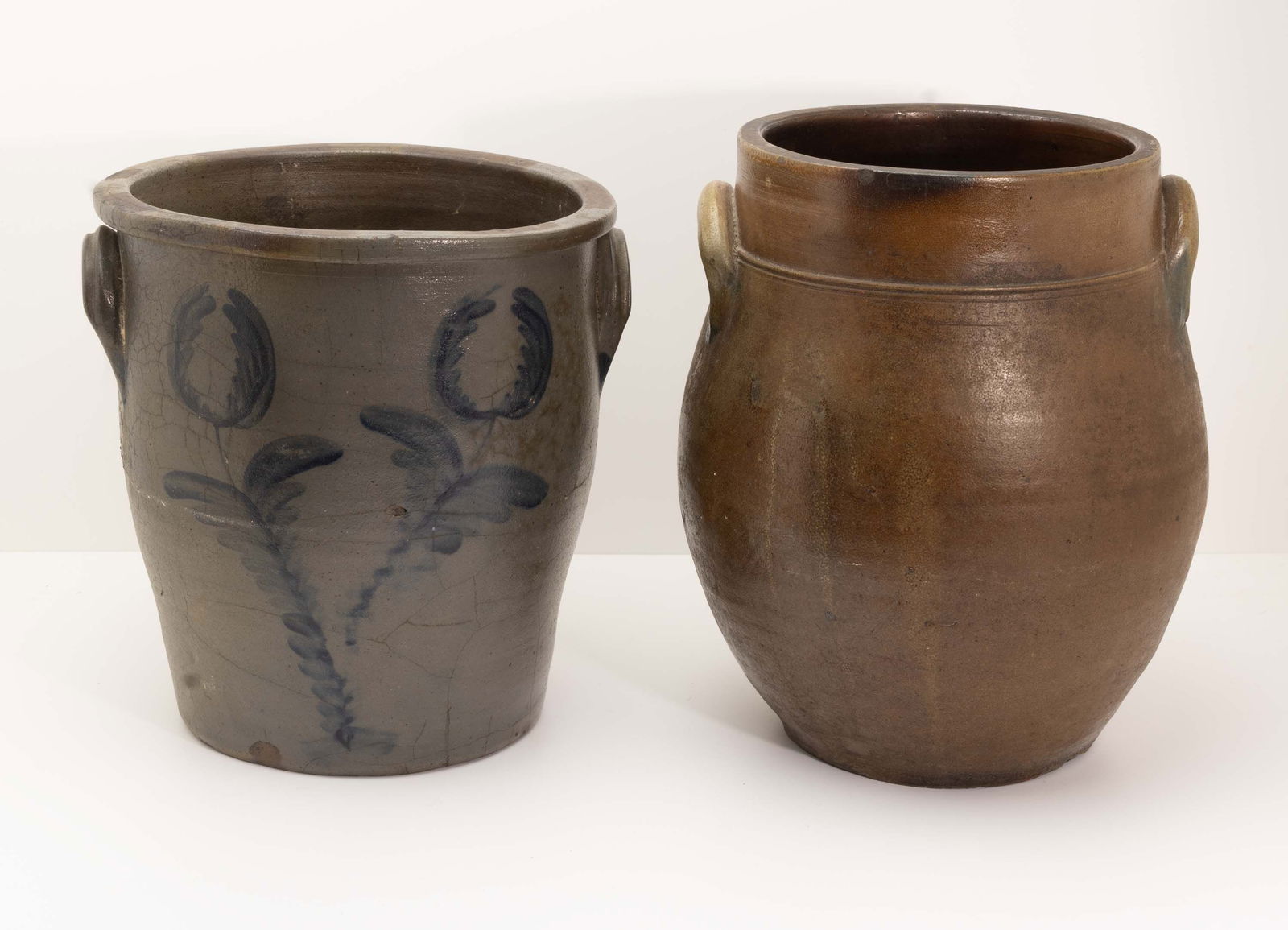 Lot of Two Large Antique Stoneware Crocks. (1 of 9)