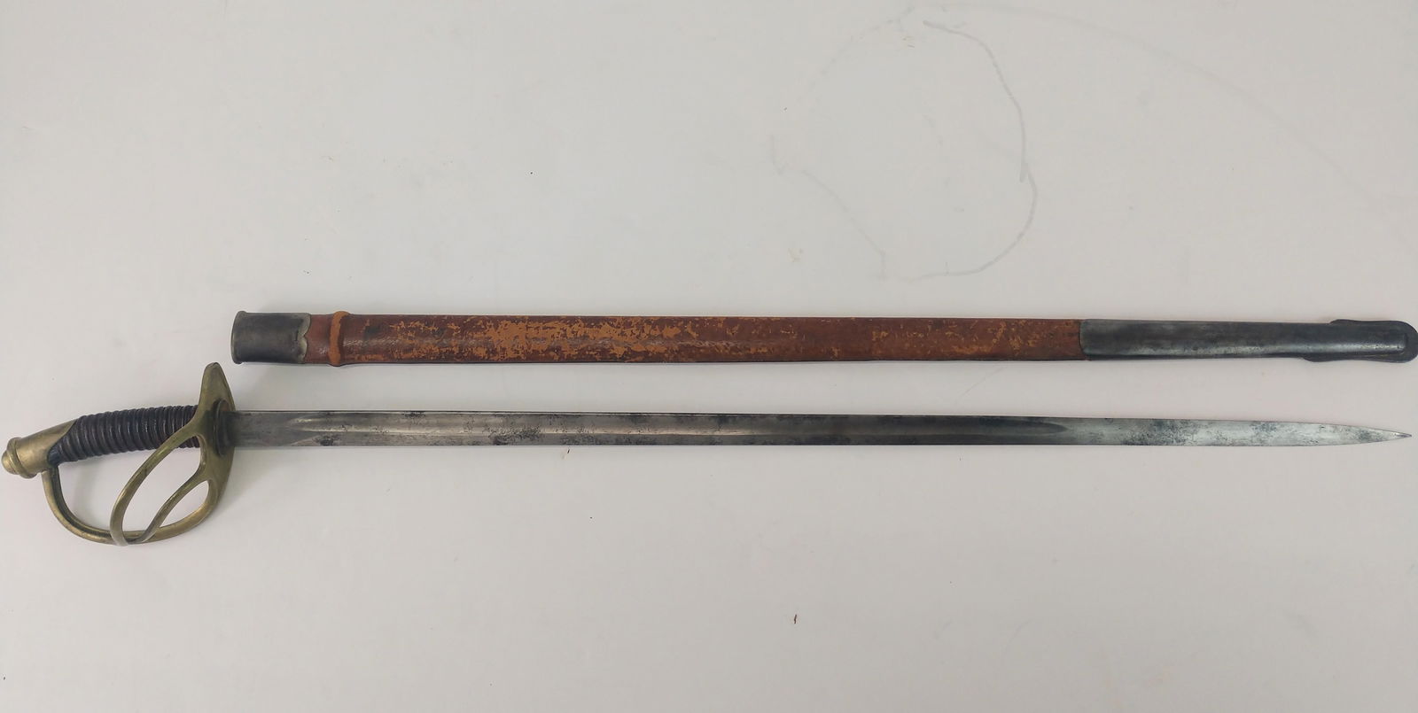 19th-C Unmarked Sword with Scabbard. (1 of 9)