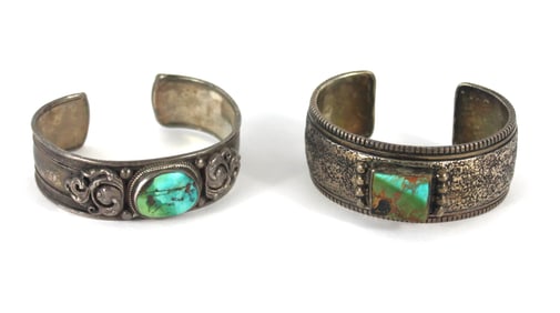 2PC Charlie John & Tibetan Tribal Silver Bracelets