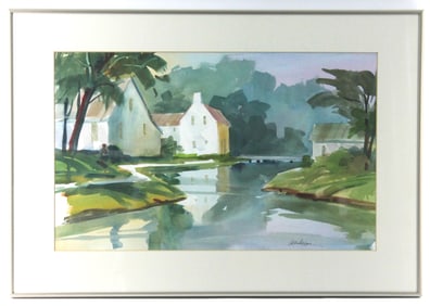 Evald Albrektson River Landscape WC Painting